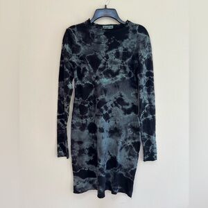 Heyne Bogut 100% Wool Hand-Dyed Distressed Black & Blue Spiral Sweater Dress, XS
